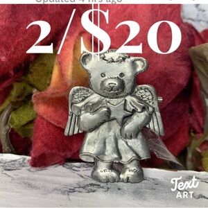 Vintage Y2K Seagull Pewter Angel Teddybear Brooch